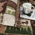 thumbnail image 2 of Green Essen Rustic Quilt Sets Queen/Full Size Moose Bear Bedding Reversible Microfiber Bedspread Plaid Coverlet Cabin Decor, 2 of 7