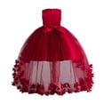 thumbnail image 2 of LYHaoo Elegant Girls Dress With Floral Detachable Train For Pageant Recital Performance Party，Girls A-Line Dresses Sizes 10-11 Years Red, 2 of 7