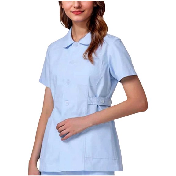 Womens Summer Tops, Lightweight Nursing Scrubs for Women Housekeeping Uniforms for Women Short Sleeve Scrub Tops Cleaning Uniform Blue XXXXL