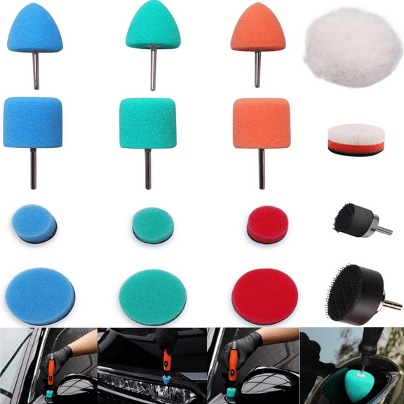 Mini Buffing Polishing Pads,16Pcs Mini Detail Polisher Pads Use On Rotary Tools,Cordless Electric Drill, Polisher Tool for Tight Area Detailing Polishing Waxing and Sealing Glaze