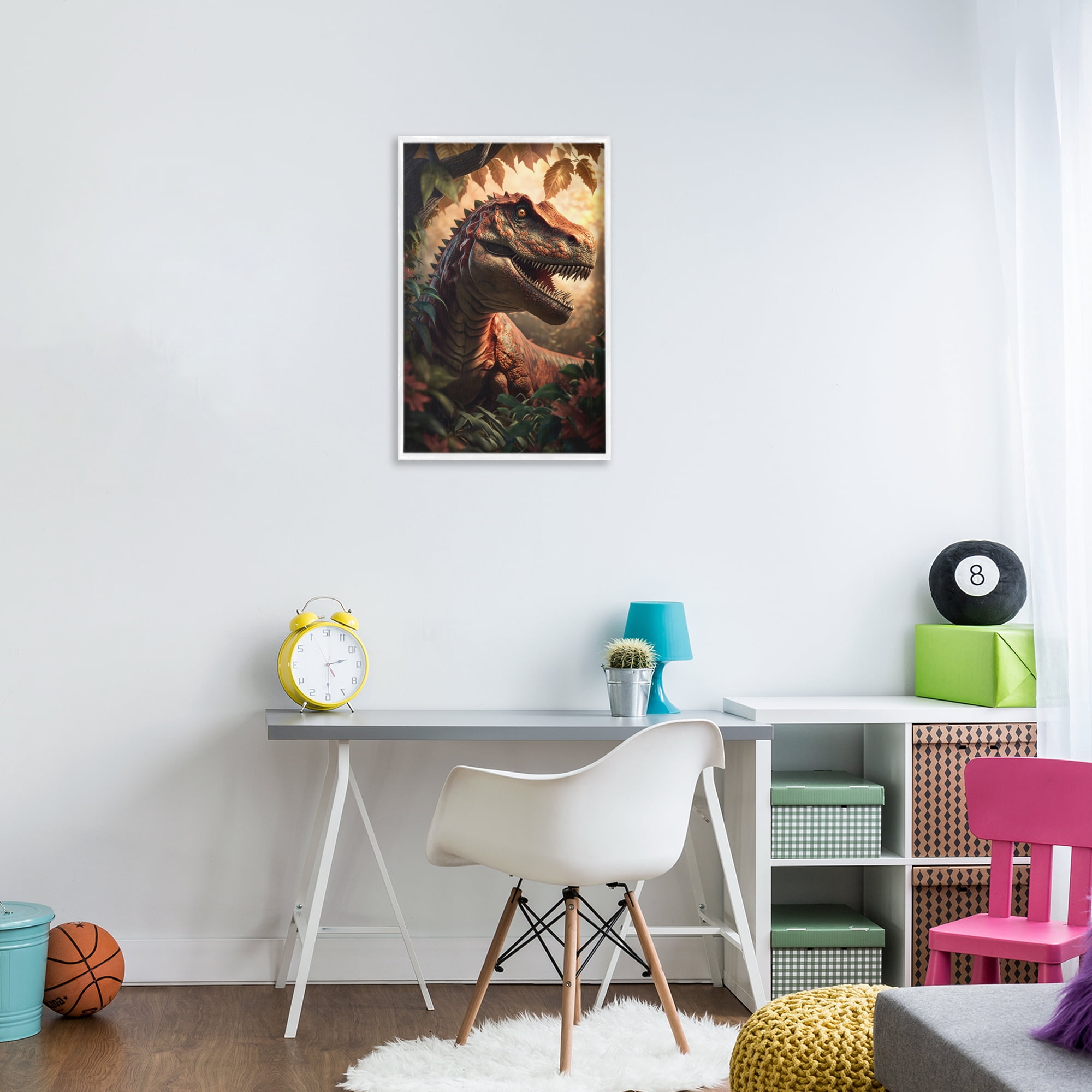 Stupell Industries Jungle Raptor with Ancient Foliage White Framed Giclee Art, design by Creative Studio
