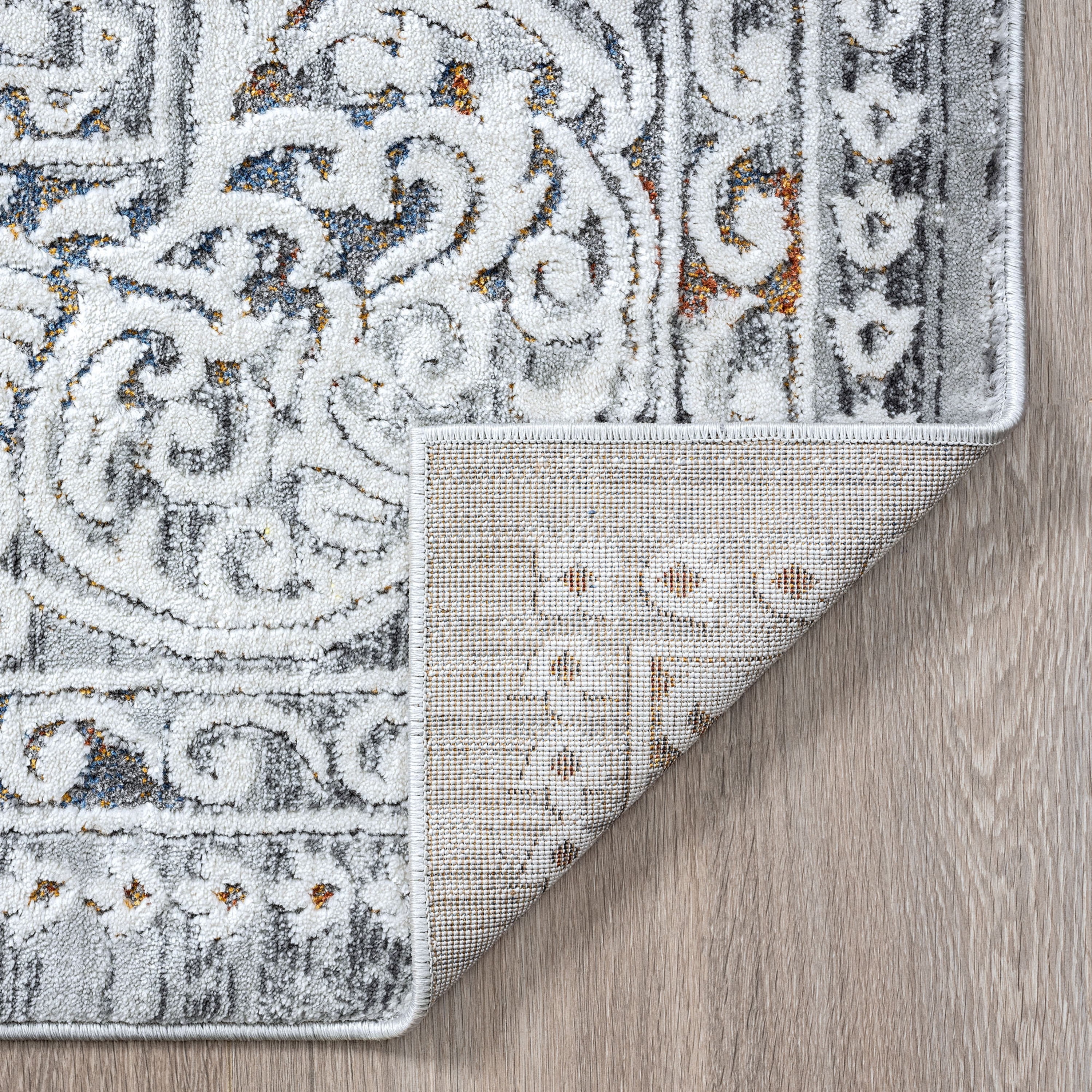 Traditional 8x10 Area Rug (7'10'' x 10'2'') Medallion Gray, Teal Living Room Easy to Clean