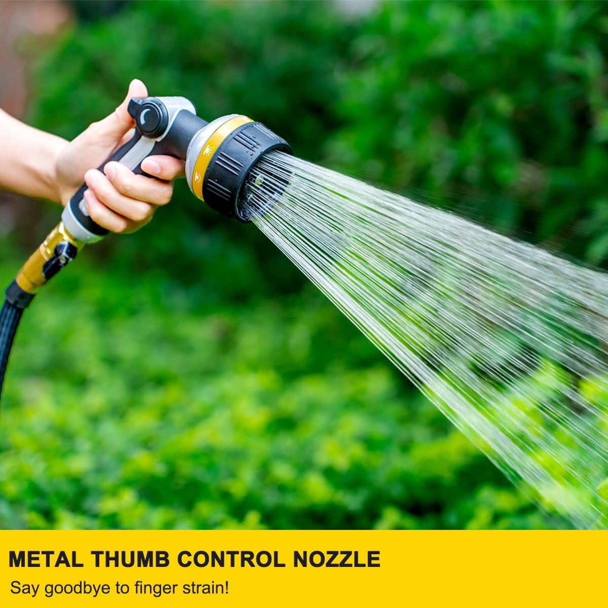 FANHAO Heavy Duty Metal Hose Nozzle with 10 Spray Patterns, Thumb Control On/Off Valve, High Pressure Water Nozzle for Plants