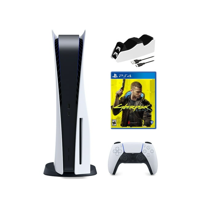 2022 New PlayStation Disc Version Gaming Console with Ultra Fast SSD, Wireless Controller, Cyberpunk 2077 & Mytrix Controller Charging Dock