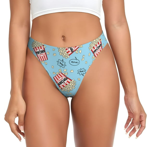 Balery I Am A Fan Popcorn Tangas de Algodón para Mujer con Estampado – Ropa Interior Sexy, Transpirable, G-string-3X-Large