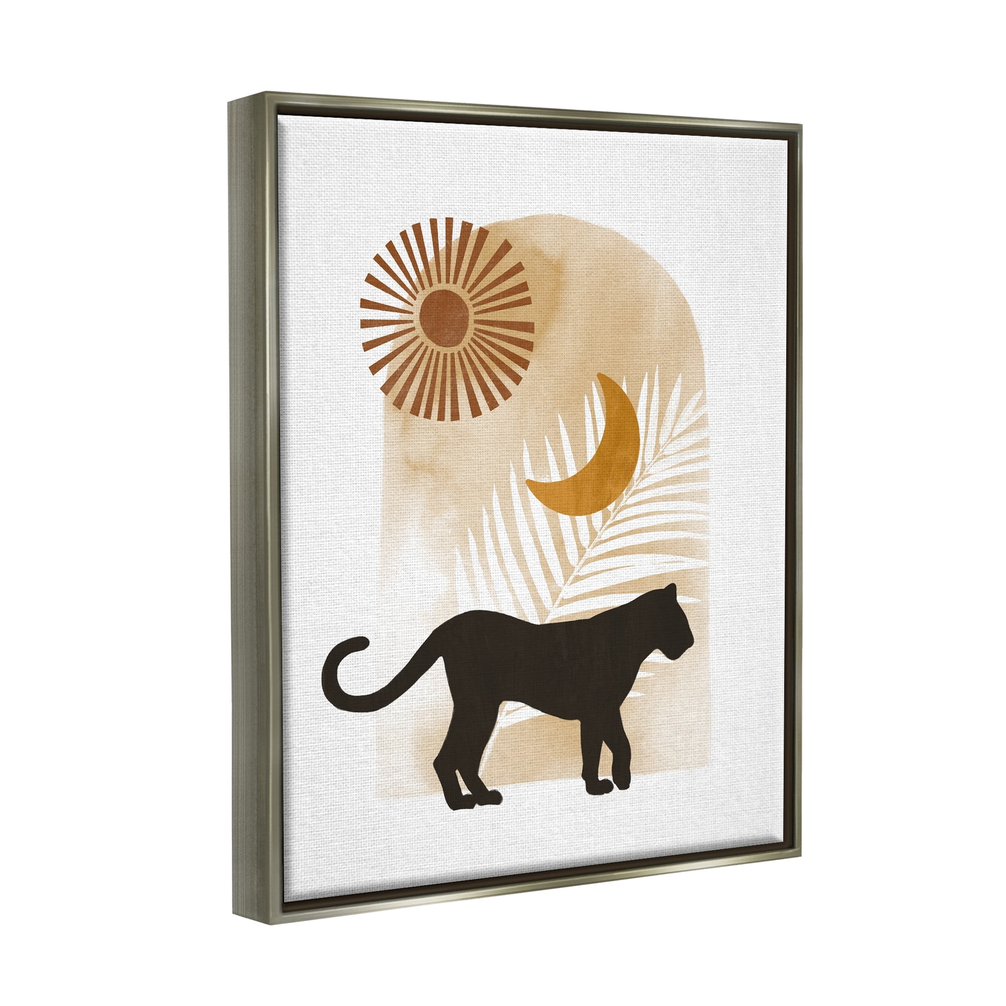 Stupell Industries Boho Panther Silhouette Lunar Solar Botanical Leaf Graphic Art Luster Gray Floating Framed Canvas Print Wall Art, Design by Ziwei Li
