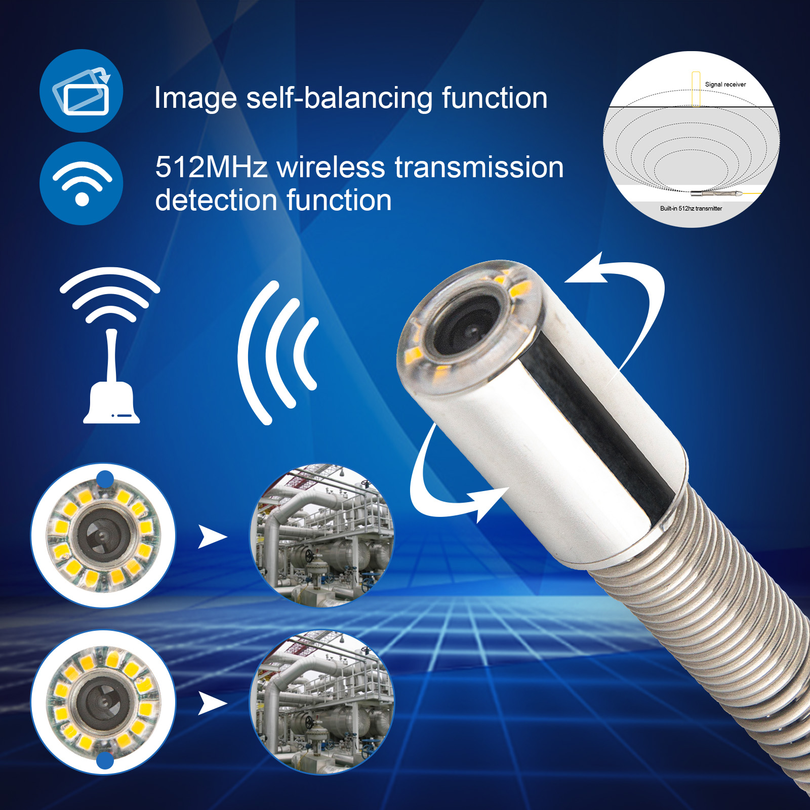 Self Leveling Sewer Inspection Camera with Locator 98ft, SYANSPAN 9" HD1080P Monitor Drain Pipe Cameras with 512Hz Sonde/Transmitter, 4500mAh Rechargeable Battery Plumbing Camera Snake with DVR 16GB