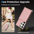 thumbnail image 2 of For Samsung Galaxy S24 Ultra / SM-928 Metal Button Flip Stand Hidden Card Holder Leather Shockproof Protective Wallet With Shoulder Strap Loop Case Cover Rose Gold, 2 of 6
