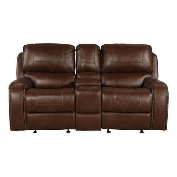 Roundhill Furniture Achern Leather Manual Reclining Loveseat with Storage Console