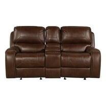 Roundhill Furniture Achern Leather Manual Reclining Loveseat with Storage Console