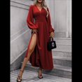 thumbnail image 4 of Vestido Holgado Informal con Escote en V, Corte A, Larga y Abertura Alta para Mujer. Vino Tinto L, 4 of 7