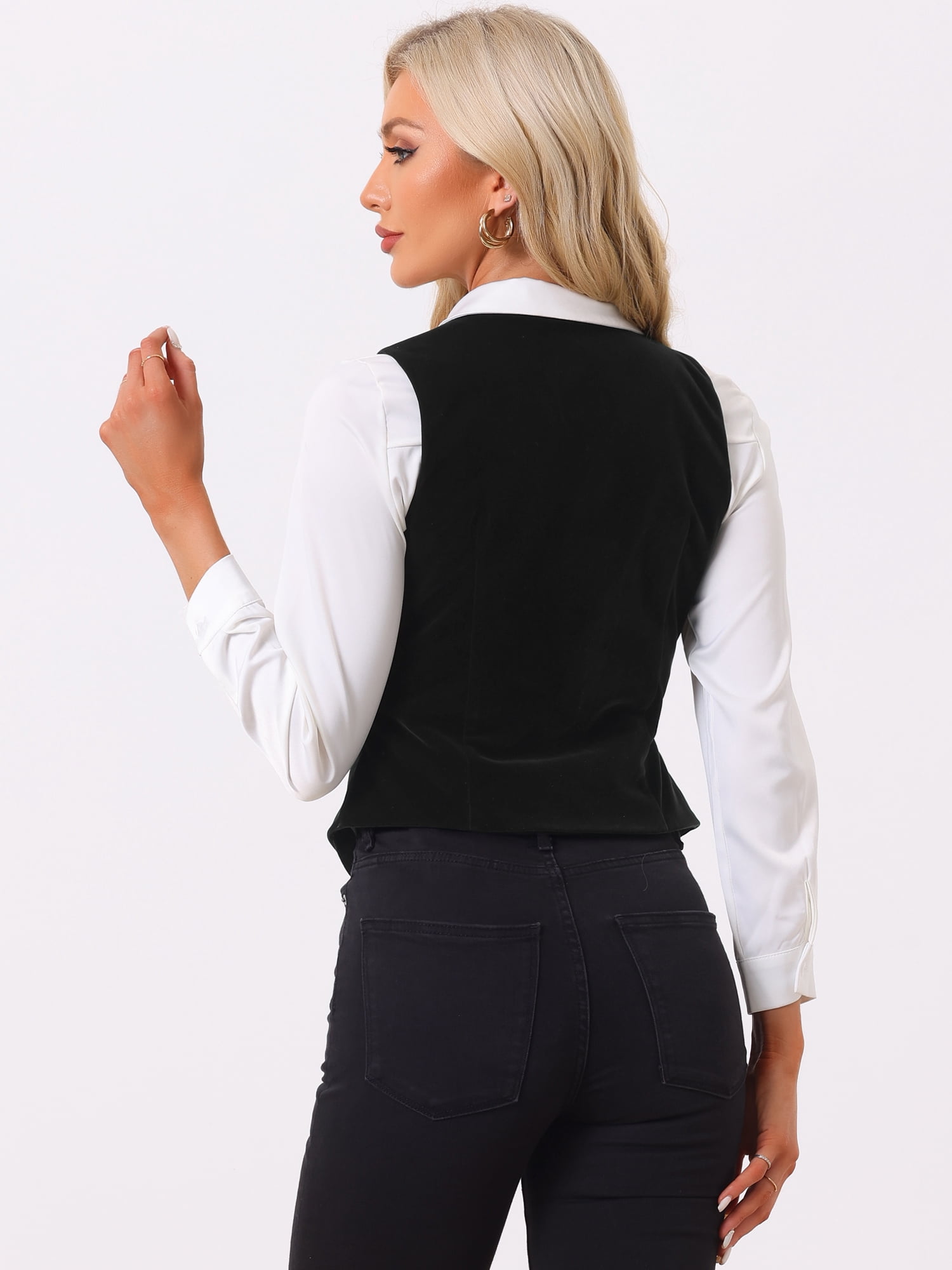 DARING DIVA Women's Vintage Velvet Vest Button Down Steampunk Waistcoat S Black