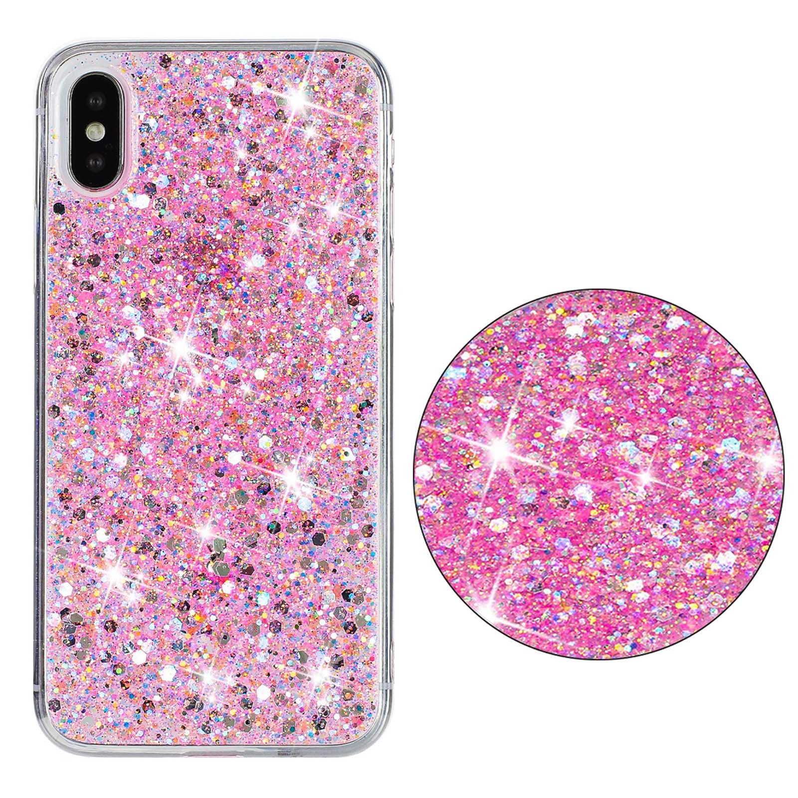 For iPhone XS Max Case,Cute Glitter Bling Twinkle Stardust with Drop Protection Shockproof Soft TPU Slim Flexible Phone Case Girls/Women Protective case for iPhone XS Max,Anti Scratch,Pink