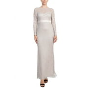 Adrianna Papell Crew Neck Long Sleeve Illusion Embellished Keyhole Zipper Back Lace Dress-ICY LILAC