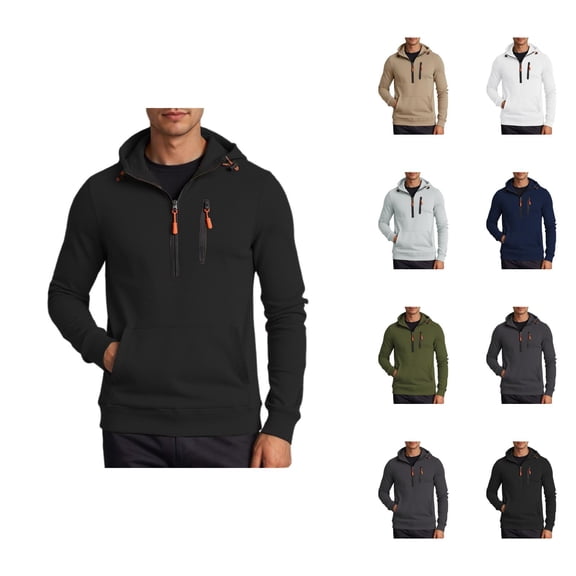 Half Zip Pullover Men 2026 Fall Winter Long Sleeve Casual Plain Hooded Sweatshirt with Pockets Mens Hoodie