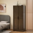 thumbnail image 3 of Llinc Store 75" Tall 2-Door Wardrobe Closet with 4 Shelves Bedroom Farmhouse Armoire with Hanging Rod, Walnut, 3 of 5