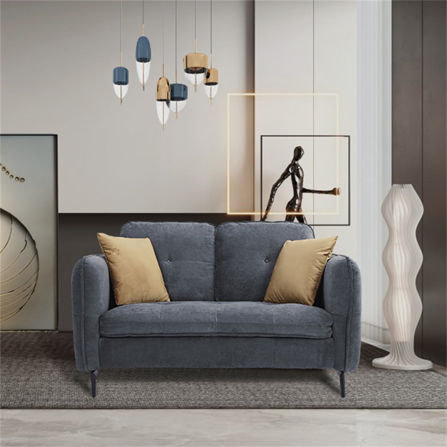 Kadyn 2-Seater Fabric Sofa Couch, Modern Loveseat Sofa with Pillow, Upholstered Linen Fabric Sofa for Living Room, Dark Gray Kadyn 2-Seater Fabric Sofa Couch, Modern Loveseat Sofa with Pillow, Upholstered Linen Fabric Sofa for Living Room, Dark Gray