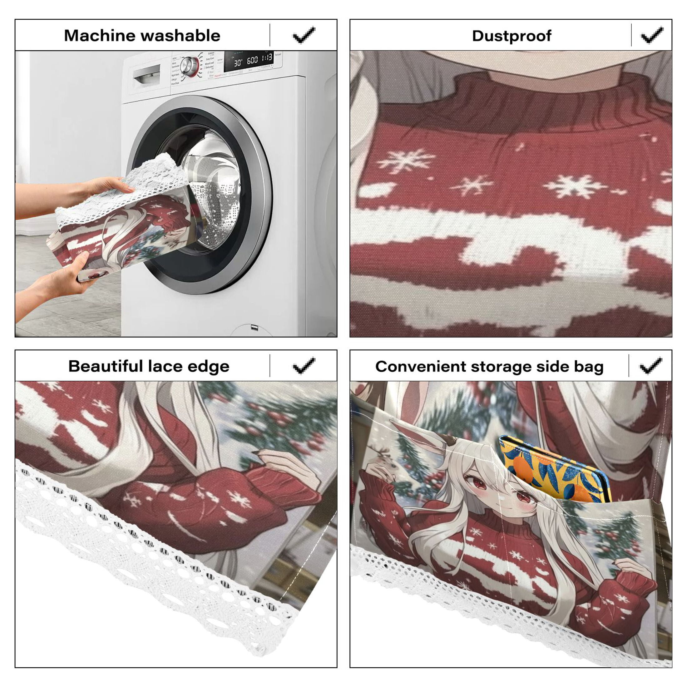 The Antler GirlWasher and Dryer Covers Dust-Proof and Oil Resistant Fridge Cover with 4 Storage Pockets Washing Machine Top Cover for Laundry Kitchen Home 51.2 x 22 In