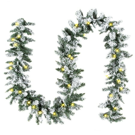 Best Choice Products 9ft Pre-Lit Snow Flocked Festive Artificial Christmas Garland Holiday Decoration with 100 Clear LED Lights, (Best Pre Lit Christmas Garland)