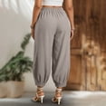 thumbnail image 6 of Women's Soft Linen Blend Straight Leg Long Pants, Elastic Waist with Functional Pockets, Tummy Control Mid-Rise, Lightweight Casual Palazzo, for Work, Beach, Daily | TruBelle,Gray 2XL, 6 of 6
