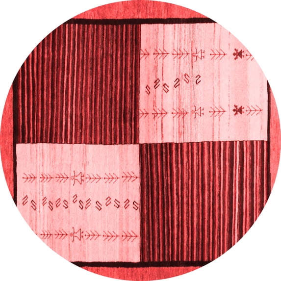 Ahgly Company Indoor Round Abstract Red Contemporary Area Rugs, 7' Round