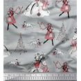 thumbnail image 1 of Soimoi Satin Silk Fabric Dog,Women & Tree Christmas Print Sewing Fabric Yard 42 Inch Wide, 1 of 1