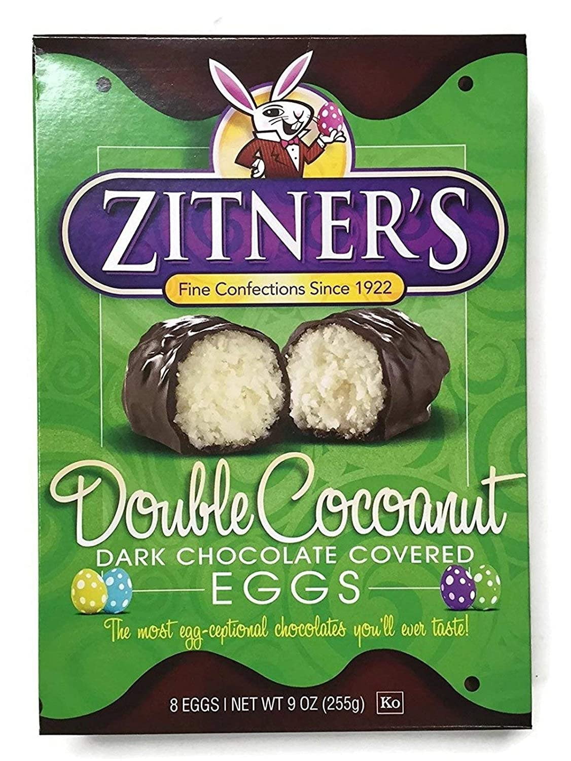 Zitner's Double Cocoanut Dark Chocolate Covered Eggs Pack of 2 (16 Eggs