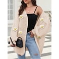 thumbnail image 5 of Female Sweaters Floral V-Neck Long Sleeve Sweater Open Front Knit Buttonless Trendy Sweater Outerwear Apricot One size, 5 of 8