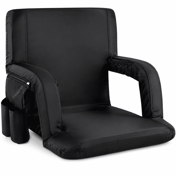 Seamander Large Size Foldable Stadium Seat Chair for Bleacher Padded Back Support with 6 Reclining Positions, Black