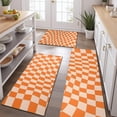 thumbnail image 2 of Orange and White Wavy Checkerboard Pattern Kitchen Rugs Sets Of 3,Kitchen Runner Rugs Non Skid Washable,Decorative Kitchen Floor Mats for Kitchen,Sink,Laundry,17"x30"+ 17"x47" + 17"x59", 2 of 6