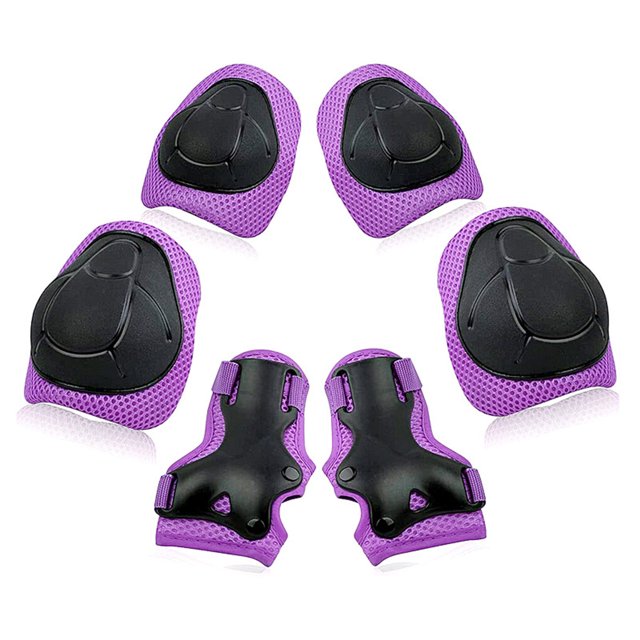 Ensemble de 6 Genouillères Protège-Poignets en Mousse Respirantes Anti-Collision Genouillères Résistantes à la Pression Protège-Main Vélos à Roulettes Planche à Roulettes Patinage Conduite Violet