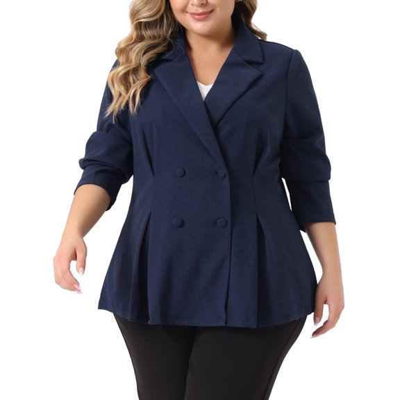 Agnes Orinda Women' s Plus Size Blazer Lapel Work Double Breasted Jacket Blazers 2023