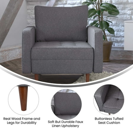 Alamont Home - Compact Upholstered Tufted Chair with Wooden Legs - Dark Gray