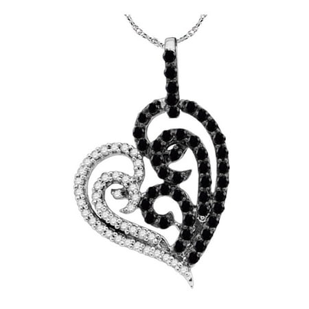 10kt White Gold Womens Round Black Color Enhanced Diamond Heart Pendant 5/8 Cttw