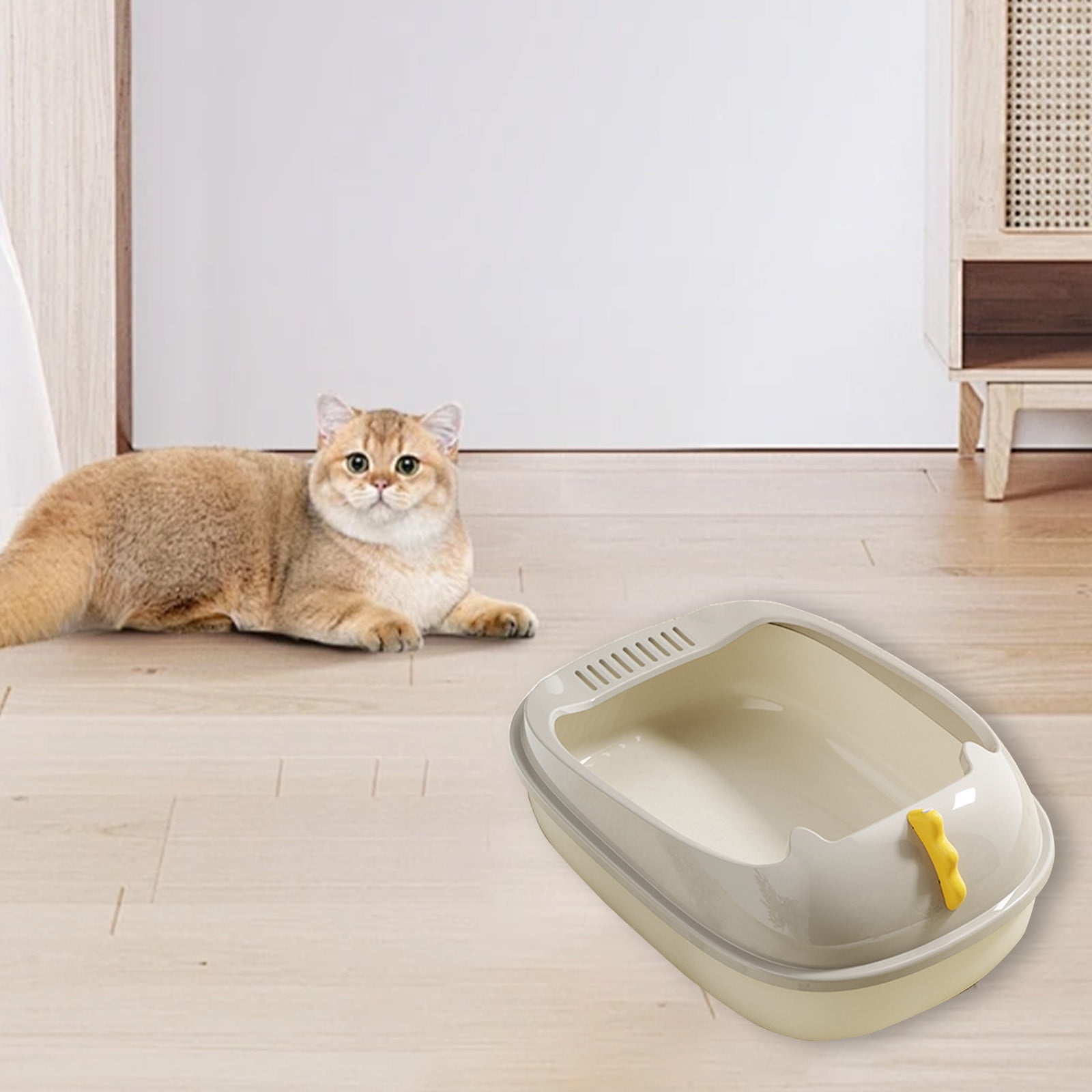 Nsxcdh Semi Enclosed Cat Litter Box,Paper,42x28x16cm,Beige Green Pink Brown,Anti Splash,Easy Clean,Non Slip