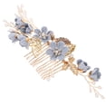 thumbnail image 2 of EeaseCA Rhinestone Flowers Gold Leaf Wedding Hair Combs Bridal Side Comb Head Headpiece Hair Accessory (Blue), 2 of 7