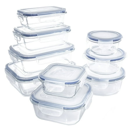 18 piece Glass Food Container Set with Locking Lids - BPA Free - Dishwasher, Oven, Microwave