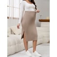 thumbnail image 2 of DARING DIVA Women's Maternity Skirt Ribbed Stretchy Elastic Waist Over Belly S Khaki, 2 of 7