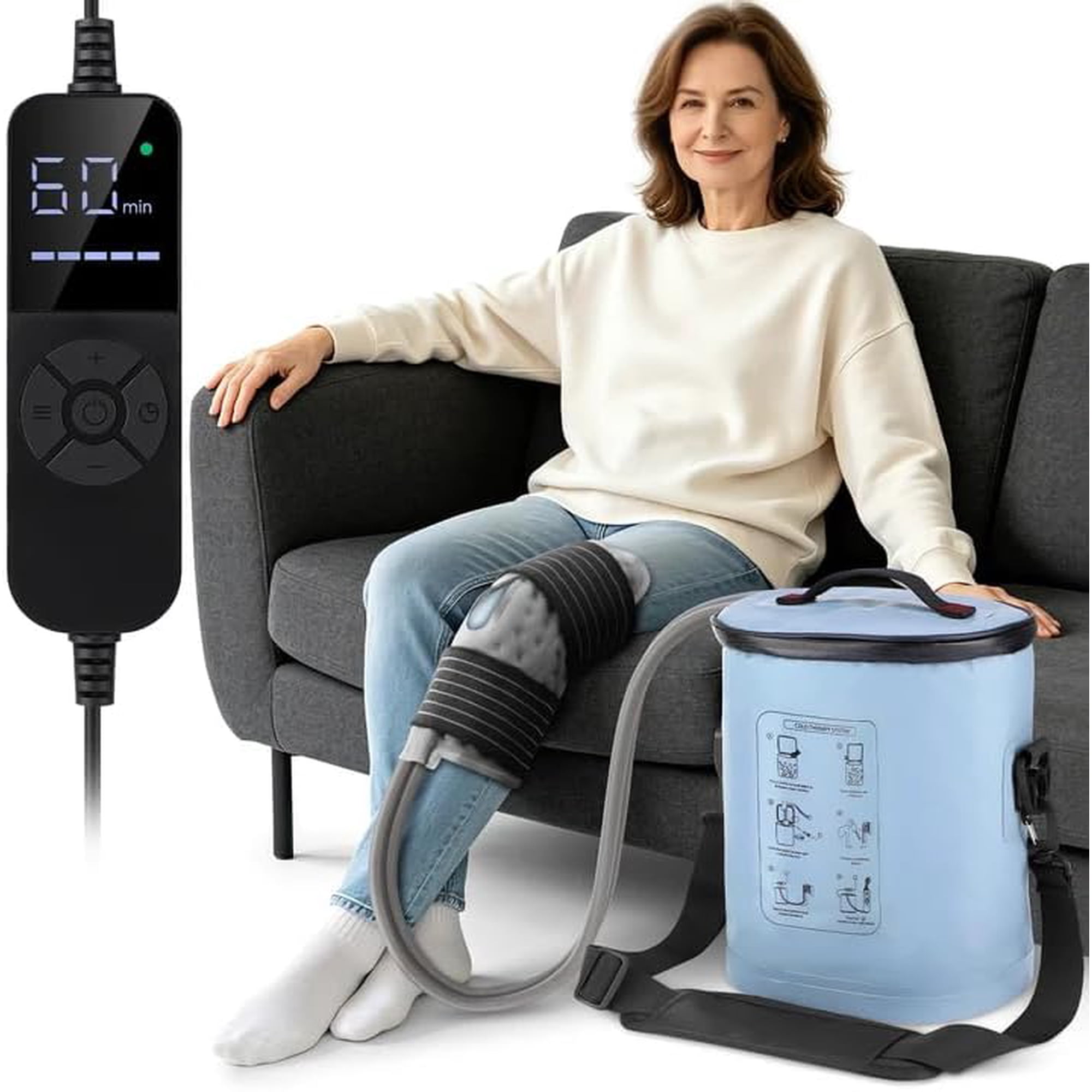 Cold Therapy Machine with Programmable Timer, Portable Knee Ice Machine for Knee After Surgery, Knee Replacement Recovery System, Cryotherapy Pain Relief w/Compression Pad