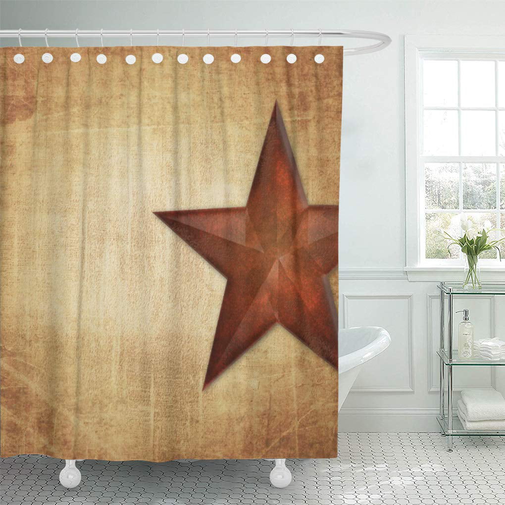 Western Texas Star Shower Curtain Set & Hooks Rustic Wood Barn Bathroom Decor 