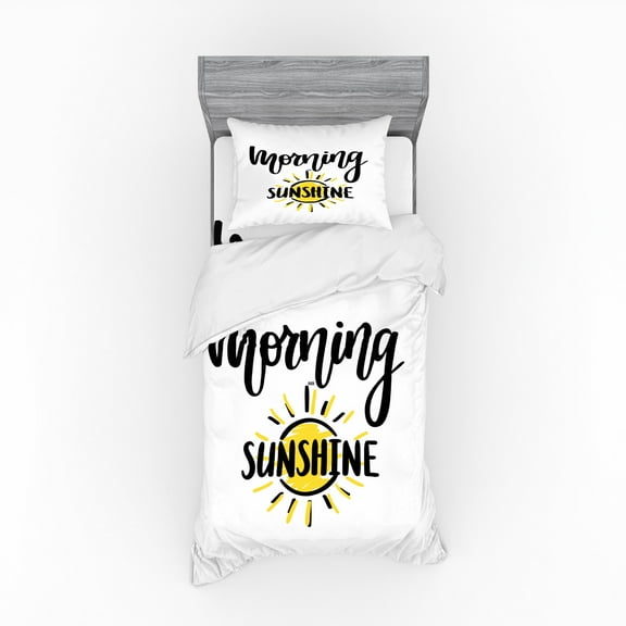 Ambesonne Saying Bedding Set 3 Pcs, Doodle Morning Sunshine Text, Twin XL, Yellow Black White