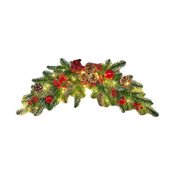 Christmas Wreath Clearance! Grrvtrz Christmas Wreath with Lights, Pre-Lit Christmas Wreath With Ribbon, Mantle Christmas Decoration for Door Window