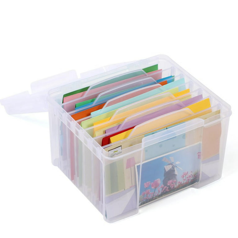 Photo Organizer Box with Dividers File Holder W/ 6 Dividers Portable Case  Greeting Card Storage Box Photos Organizer for Card Recipes Paper Books 