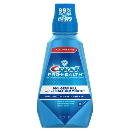 Crest Pro-Health Multi-Protection Alcohol Free Mouthwash, Clean Mint, 33.8 fl oz (1 L)