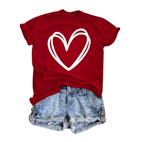 Stamzod Valentines Shirts for Women Trendy Summmer Short Sleeve Plus Size Tops Lover Heart Print Casual T Shirts for Women Red T L