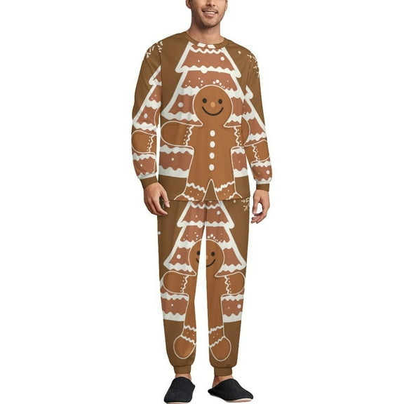 Ginger Christmas Tree Men's Pajama Set Sleepwear Pjs Lightweight Long Sleeve Crewneck Shirts and Bottoms Soft Comfy Sleep Sets XS