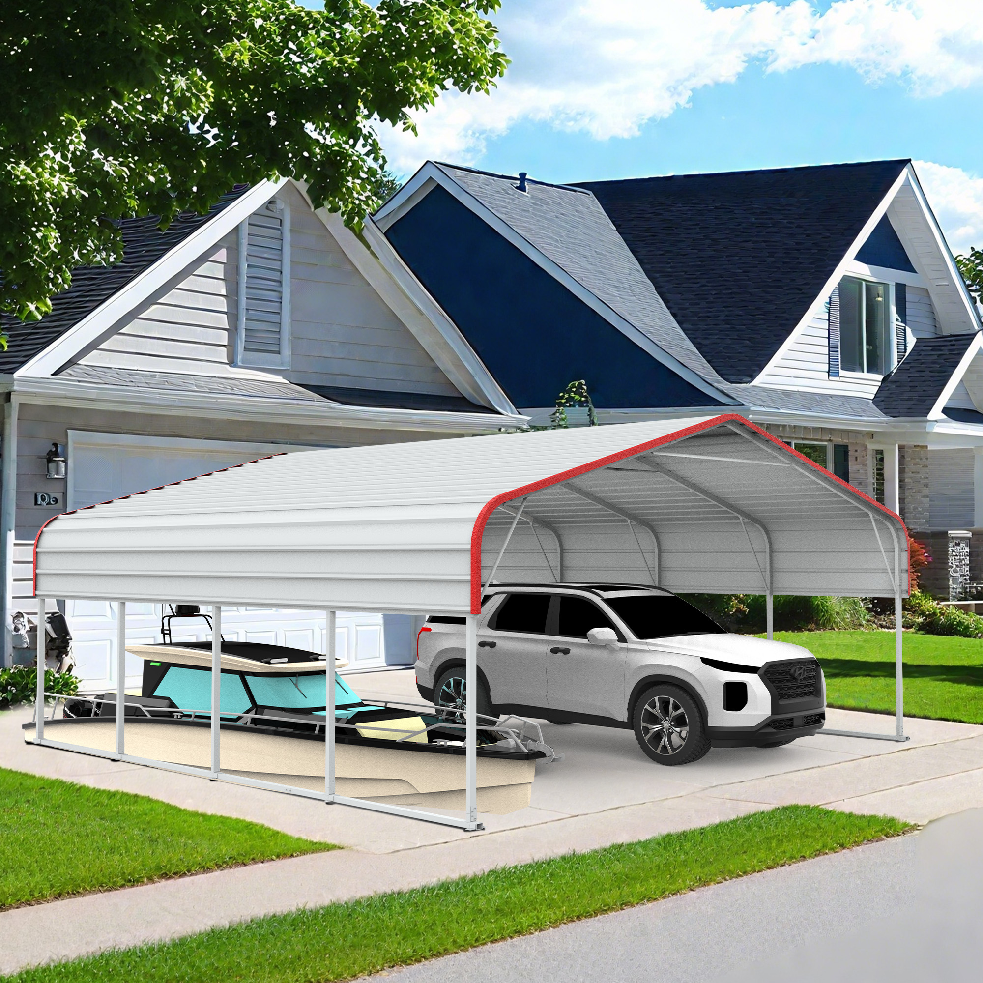 20x20 FT Heavy Duty Carport, All-Weather Metal Shelter with Durable Frame for Vehicles,Boats, Trucks, and Equipment Storage,White