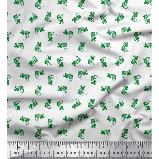Soimoi Poly Georgette Fabric Bubbles & Fish Ocean Print Fabric by the Yard 52 Inch Wide