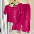 thumbnail image 3 of Womens 2 Piece Set Vacation Sets for Women Clothing Set Female V-Neck Short Sleeve Tops Pants Sets Full Pant Style S_1026 Women's Tracksuits Pink1 5XL, 3 of 8