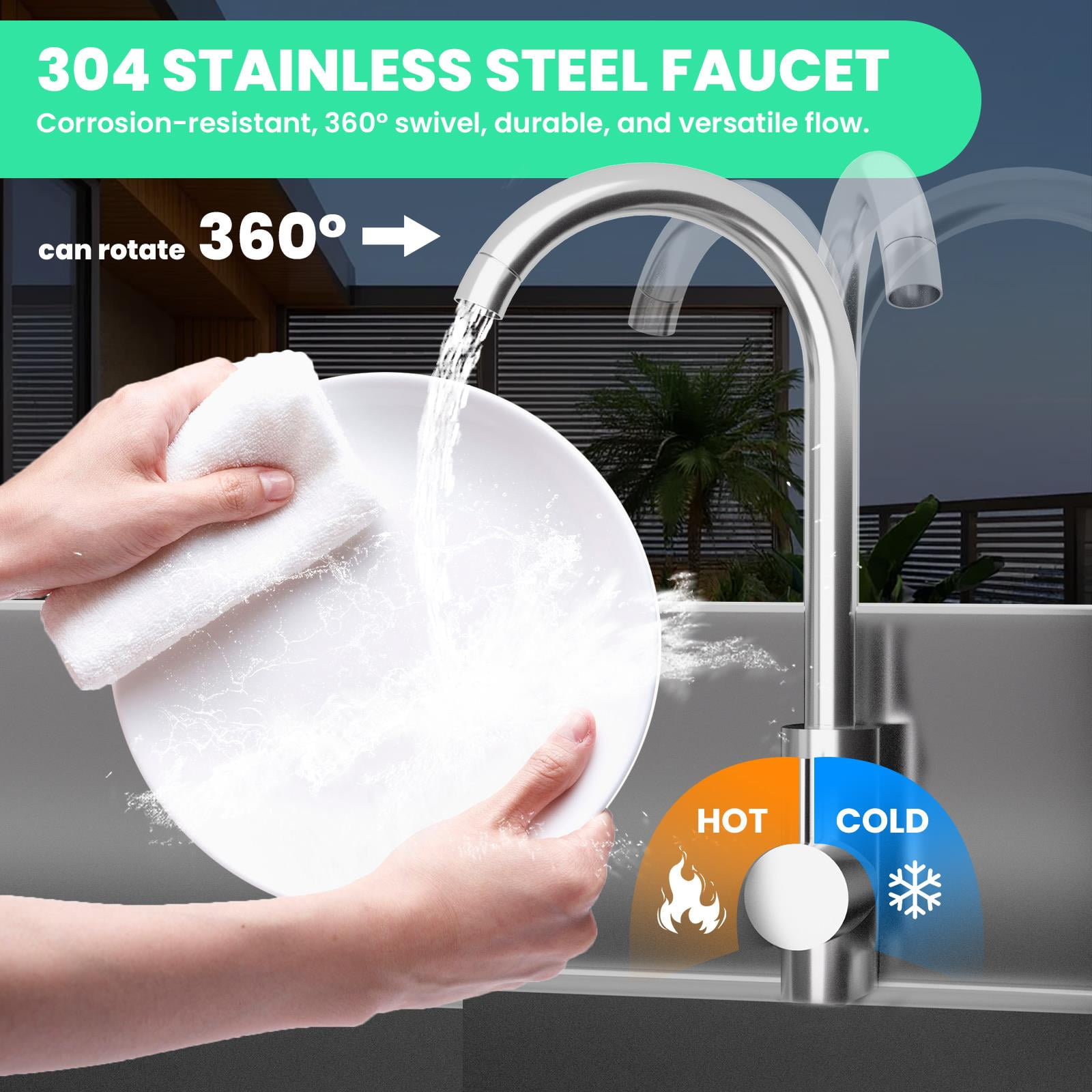 Stainless Steel Utility Sink, 40 Inch Free Standing Single Bowl Kitchen Sink with Drawer & Cold and Hot Water Pipe, Freestanding Single Bowl Laundry Sink for Outdoor & Workshop